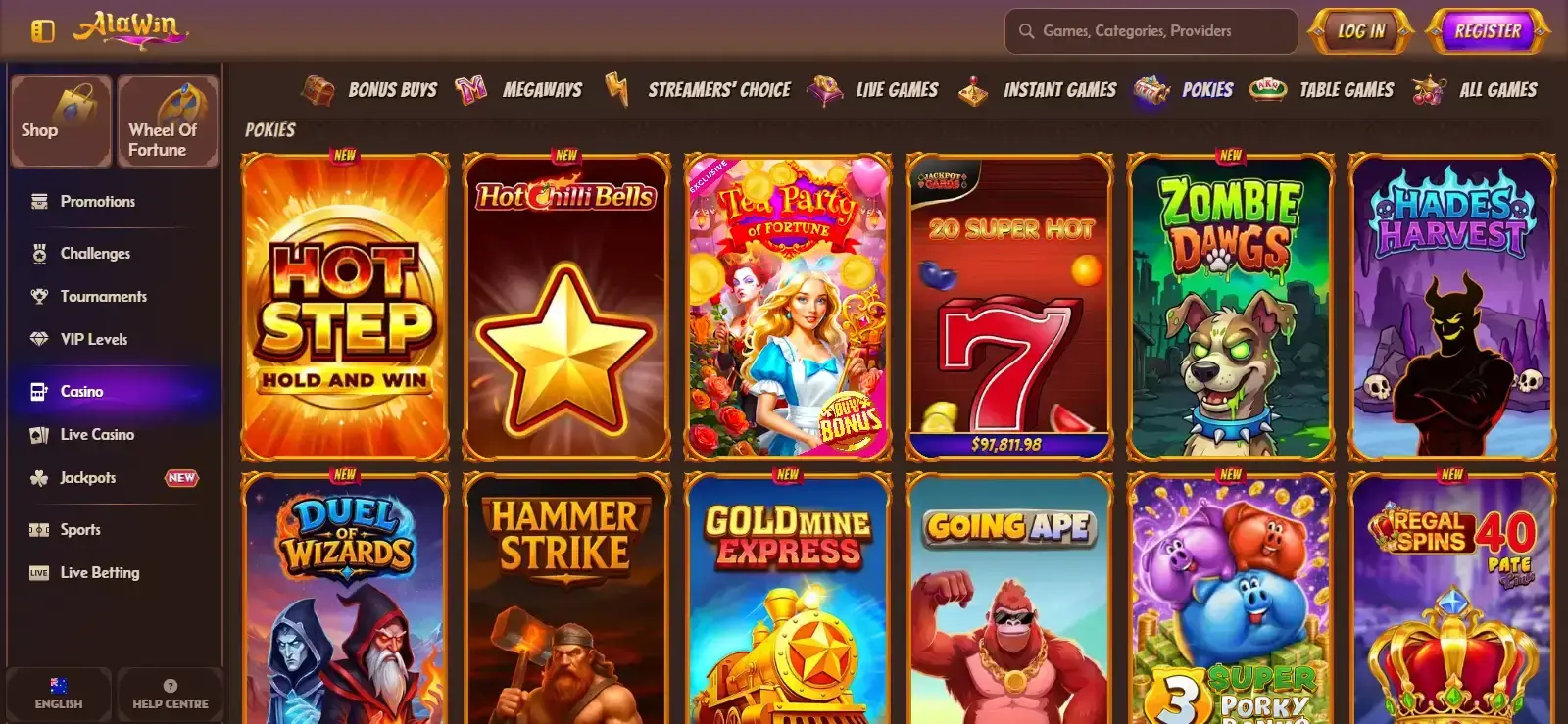 Current Alawin Australia pokies grid