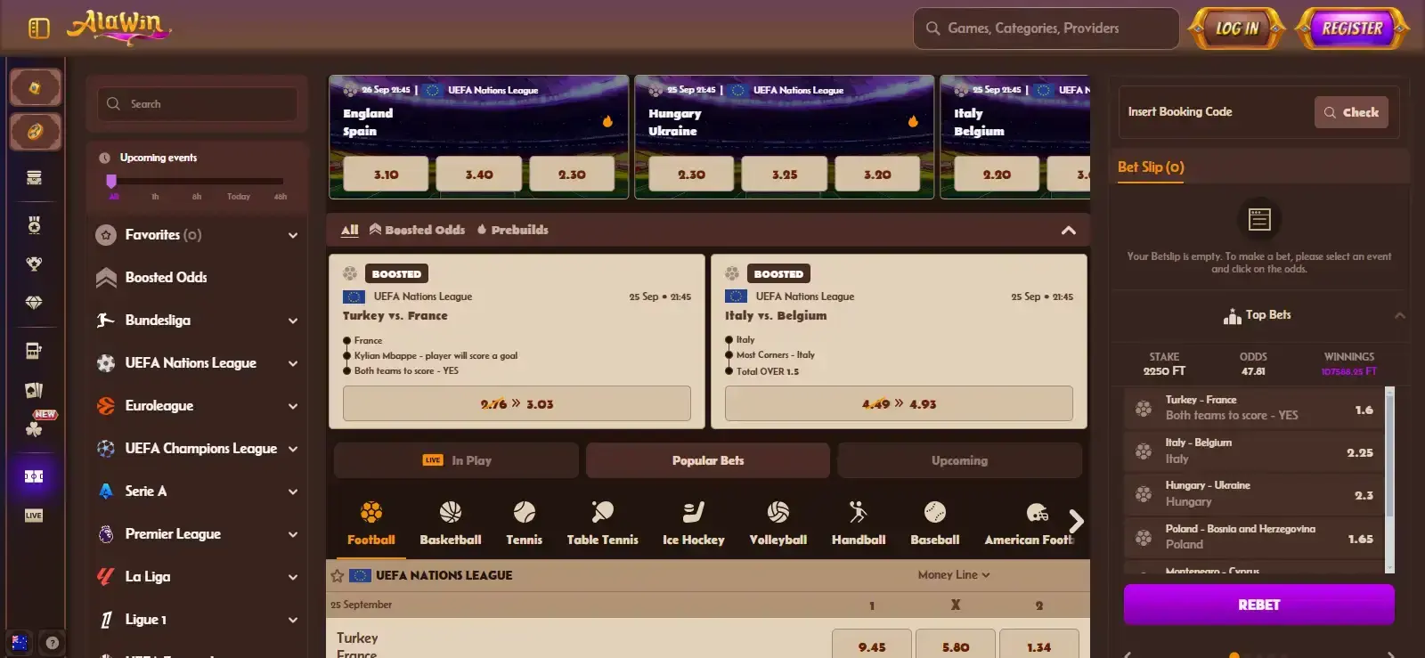 images of Alawin Australia sportsbook navigation and visible sports categories